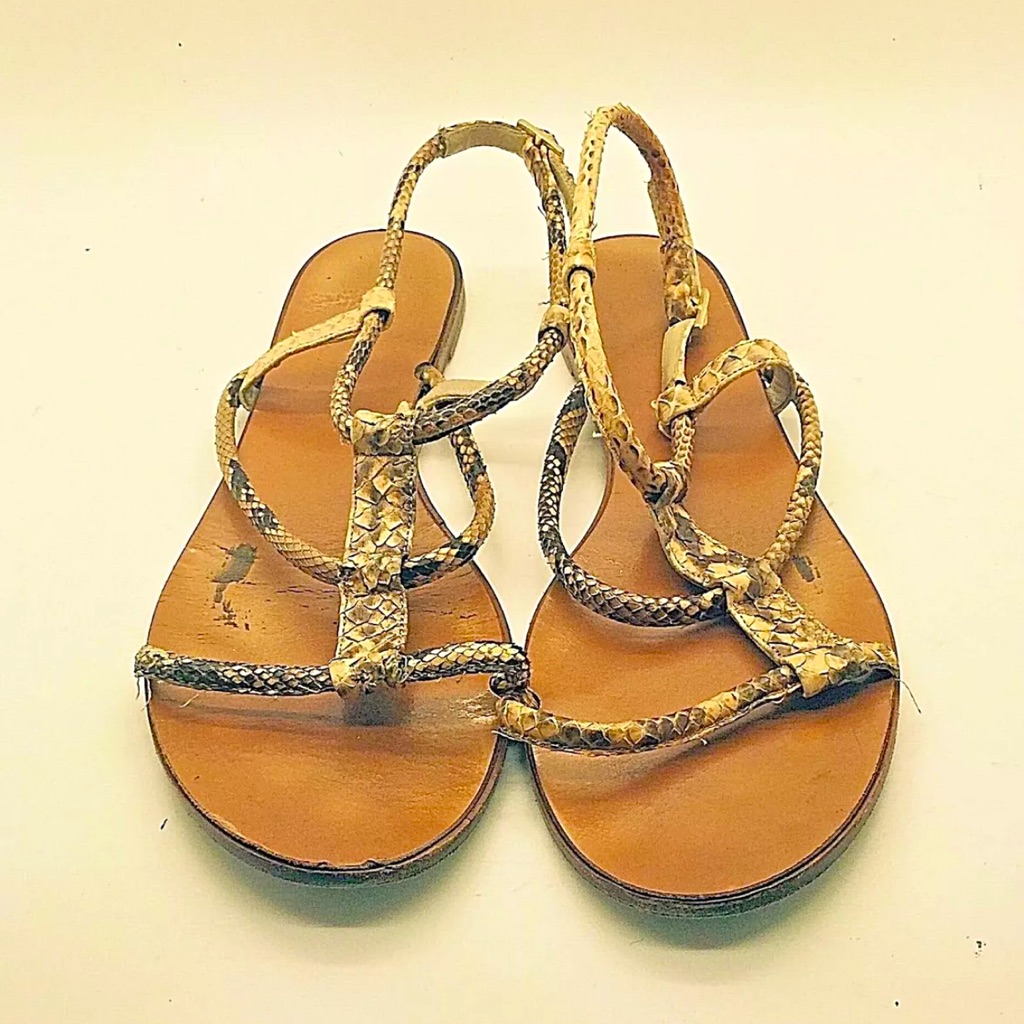 Handmade In Italy Designer Snake Skin & Leather Sandals Sz Eu38.5 Us8m Sandals